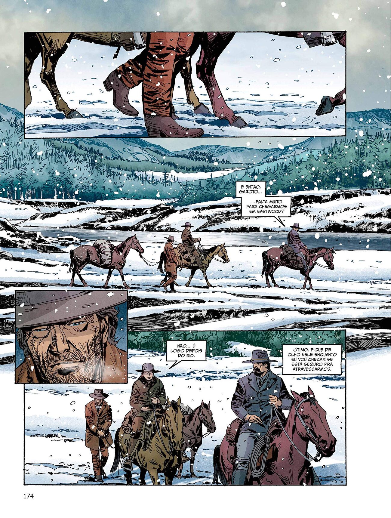 Gatilho interior page: riders in a snowy valley